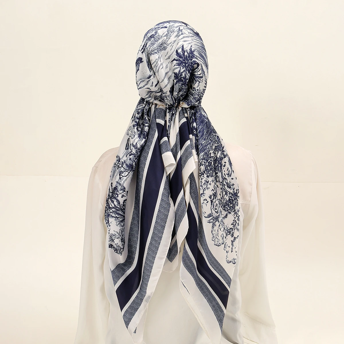 Elastic Printed Headband Cap Instant Scarf Woman Muslim Hijab Solid Satin Silk Hat Lady Fashion Instant Scarf Islamic Turban