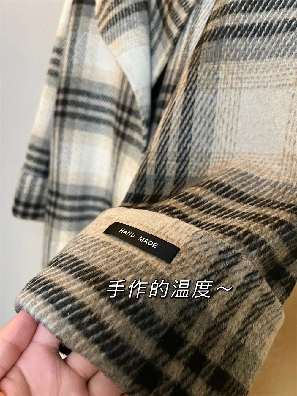 High-end wool camel wool plaid plaid double-sided woolen small man cloak thickened coat coat women