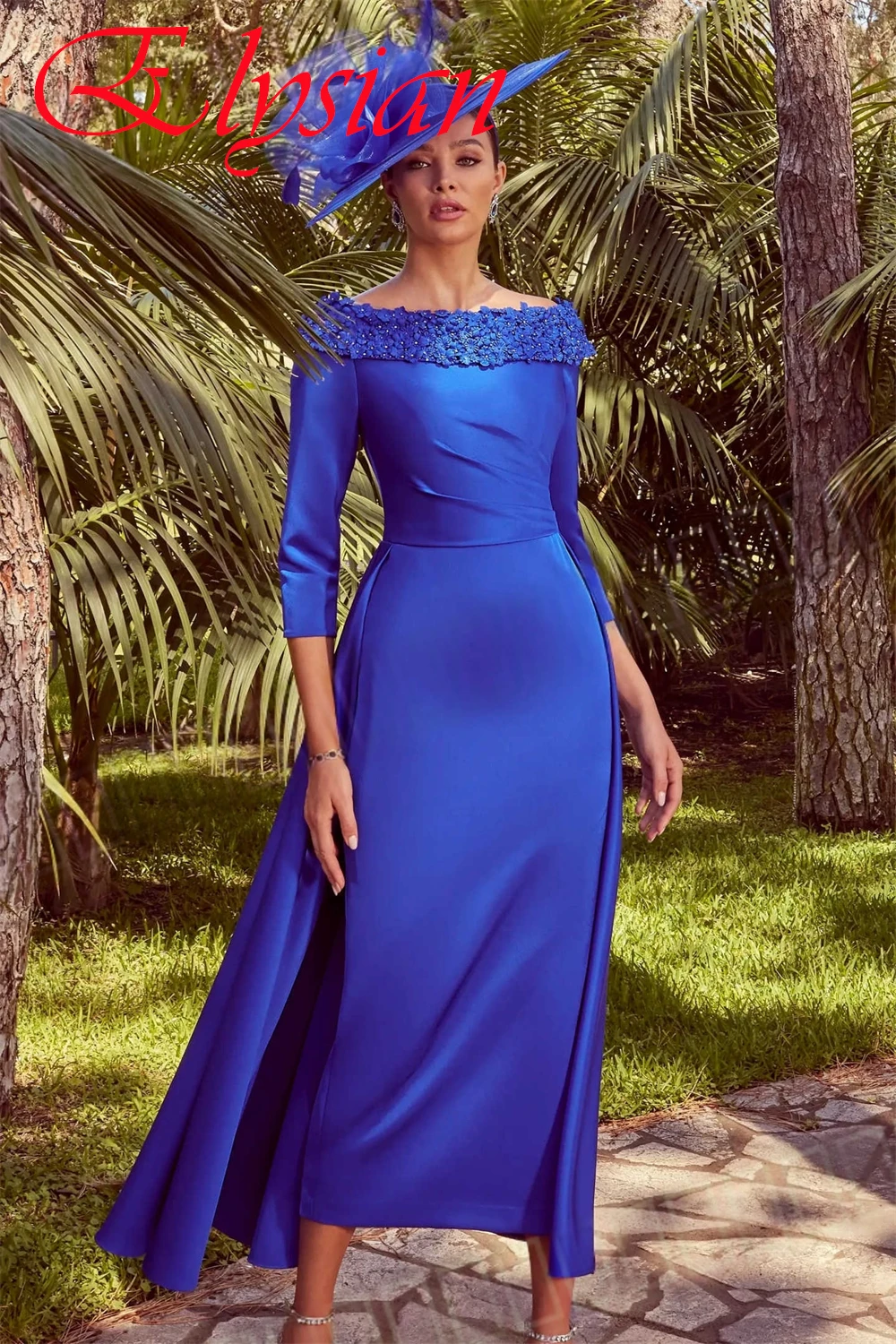 Vestido de noche de satén morado delicado personalizado, vestido de fiesta moderno con hombros descubiertos y mangas 3/4, vestidos clásicos de celebridades