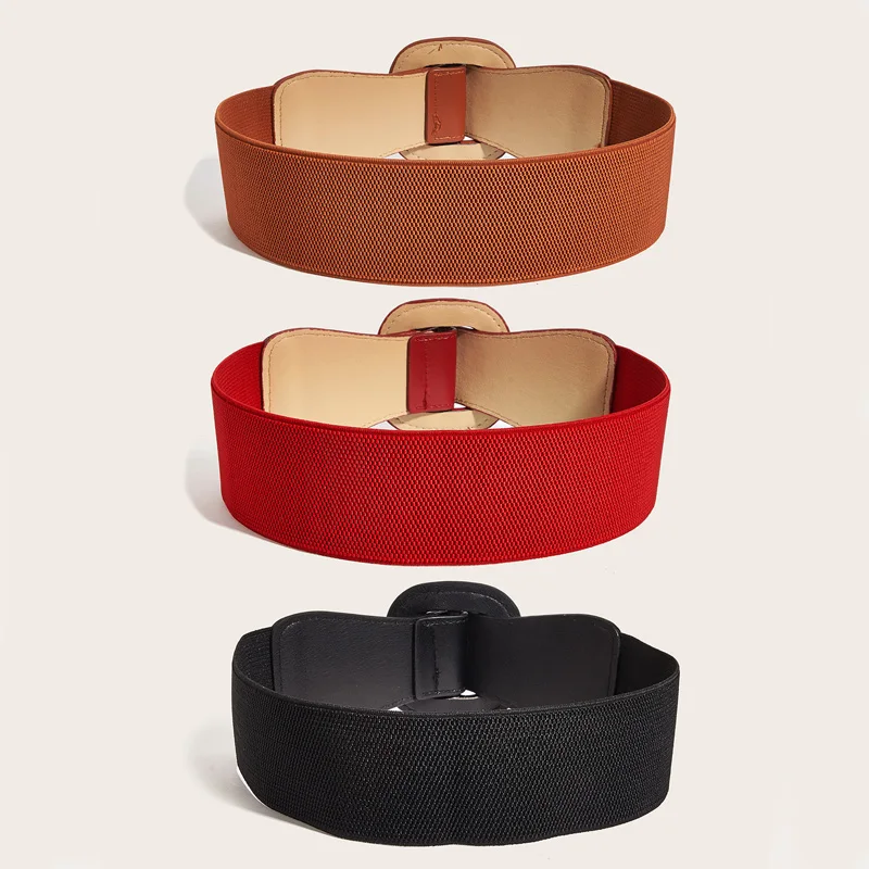 الاتجاه الكلاسيكي الأنيق حزام عريض للنساء مطاطا Cummerbund مربع مشبك موضة جديدة حزام الإناث لفستان وسترة