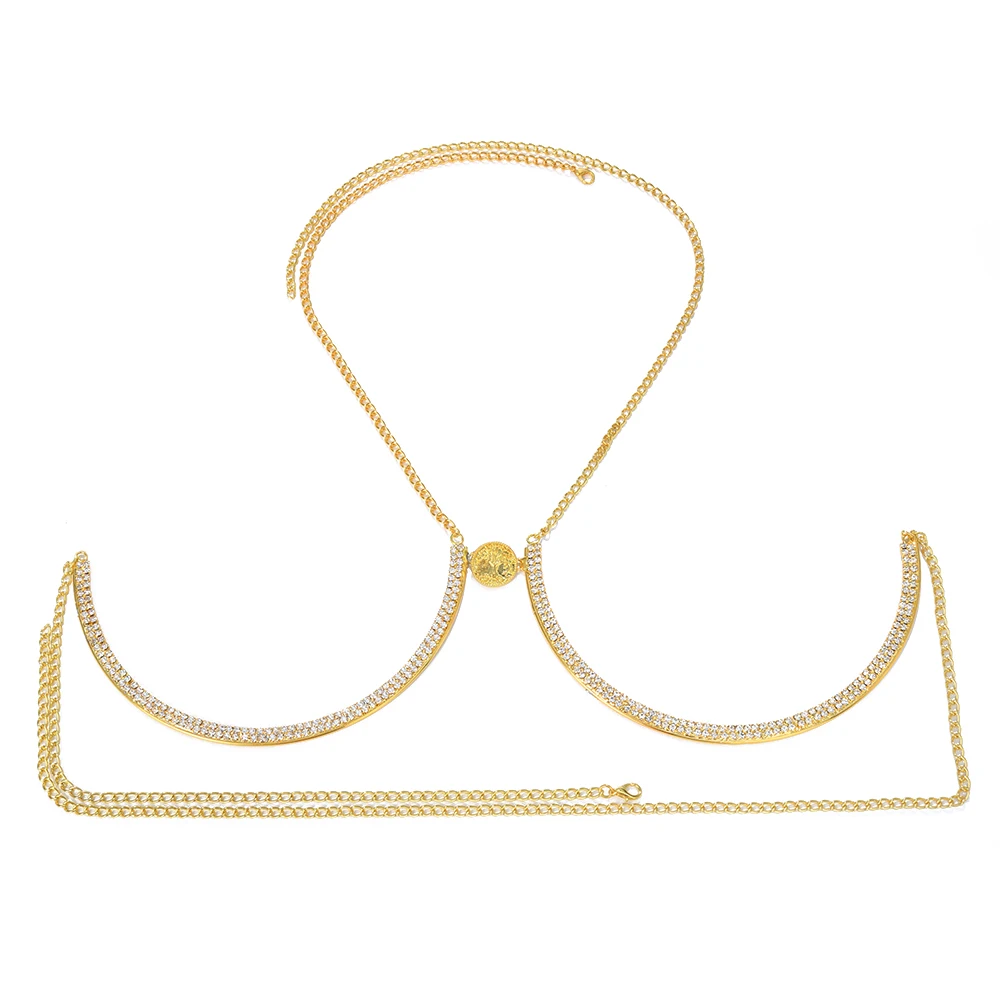 Stonefans Trendy Coin Chest Bracket Bra Chain Necklace for Women Underwear Sexy Crystal Body Chain Jewelry Bikini Lingerie Gifts