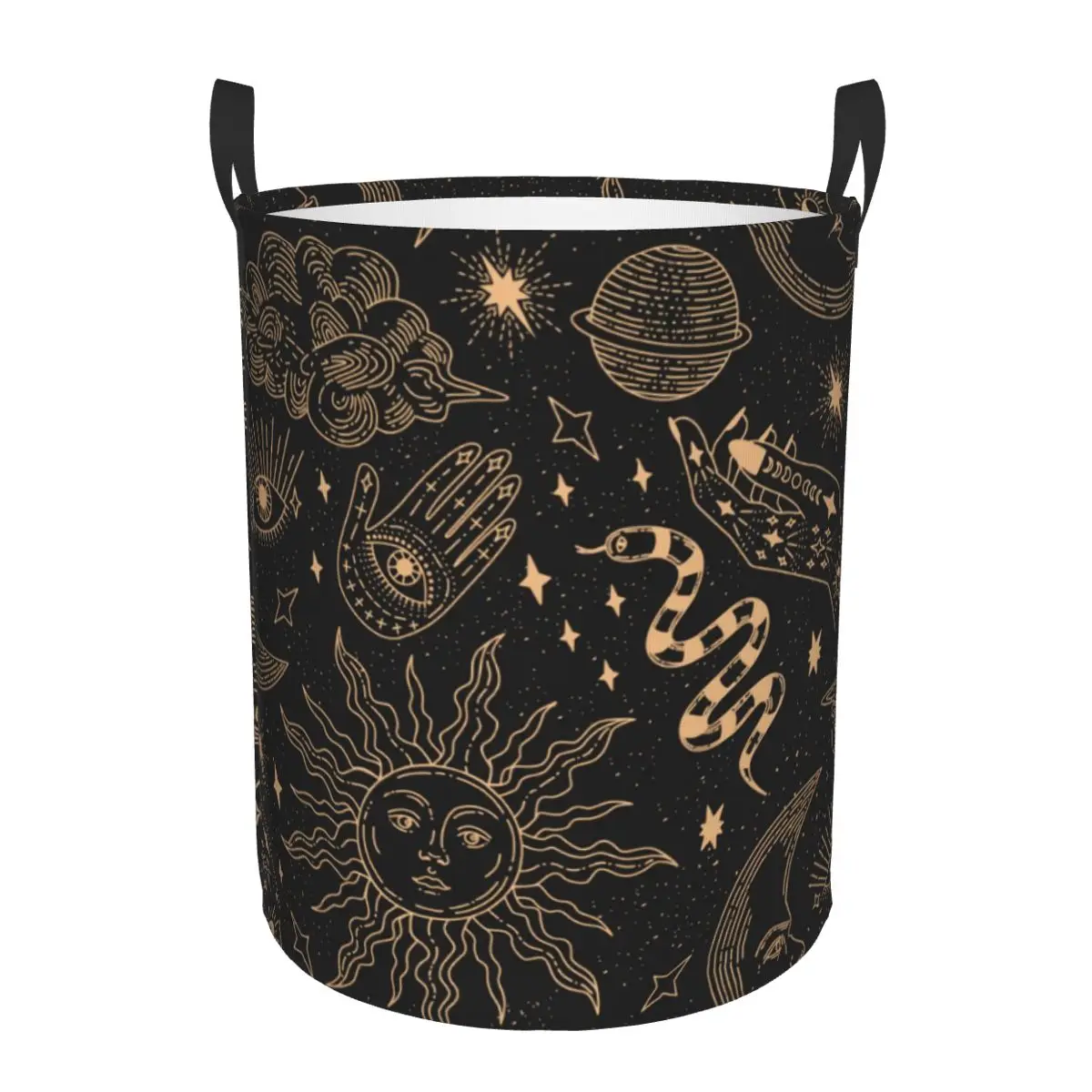 Custom Bohemian Witch Starry Sky Snake Printed Laundry Hamper Large Storage Basket Sun and Moon Girls Boys Toy Organizer