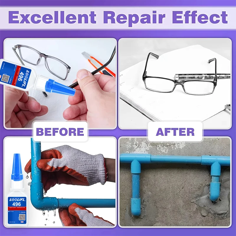 Loolifl496 Strong Adhesive Quick-Drying Glue, Fast-Curing Cyanoacrylate Adhesive for Metal, 5-10 Seconds Fast-Setting Heavy-Duty Transparent Liquid Glue, Suitable for Strong Permanent Bonding of Metal, Aluminum, Steel, Iron, and Hard Plastics, Industrial and Household Repair DIY Crafts Quick-Drying Glue, 20g Precision Tip Super Glue view 3