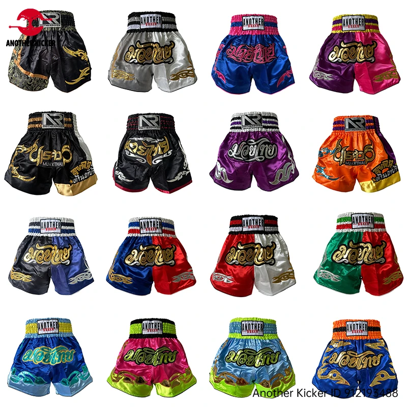 Breathable Muay Thai Shorts Men Elastic Waist Boxing Shorts Women Child Professional Satin Vintage MMA Training Kickboxing Pants
