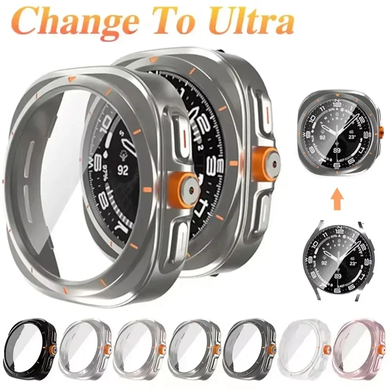 Change To Ultra Case for Samsung Galaxy Watch 7 40mm 44mm Accessories Protective Case + Screen Protector Glass for Galaxy Watch6