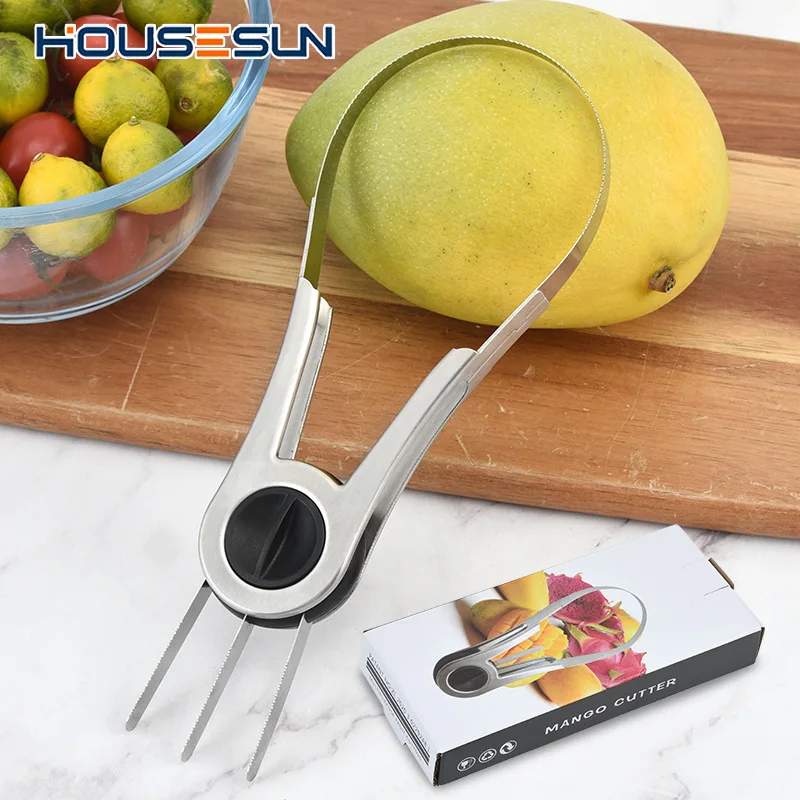 304 stainless steel mango cutter, creative fruit peeling tool, mango dicing, practical kitchen folding knife