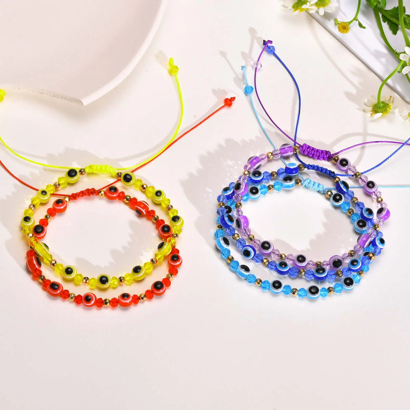 سوار عين الشر من الخرز الكريستالي الملون للنساء، أساور عين الشيطان بسلسلة حبل، هدية مجوهرات قابلة للتعديل لمحبي الصديق