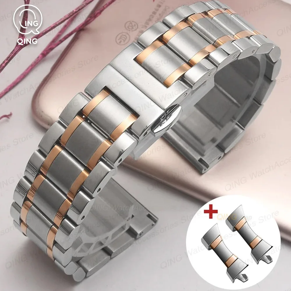 Arc Flat End Solid Stainless Steel Watchband for Tissot Butterfly Clasp Strap 12 13 14 15 16 17 18 19 20 21 22 23 24mm Universal