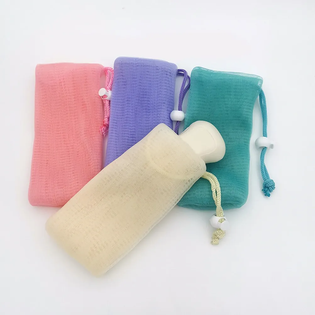 4Pcs Multi-Function Soap Pouch Mesh Exfoliating Foaming Bag Drawstring Closure Hanging Design for Travel Home Shower Soap Bars
