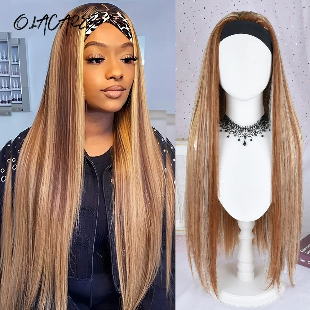 

32Inch Long Straight Headband Wigs Synthetic Ice Headband Wig Afro Curly Water Wave Organic Fiber Hair For Black Women