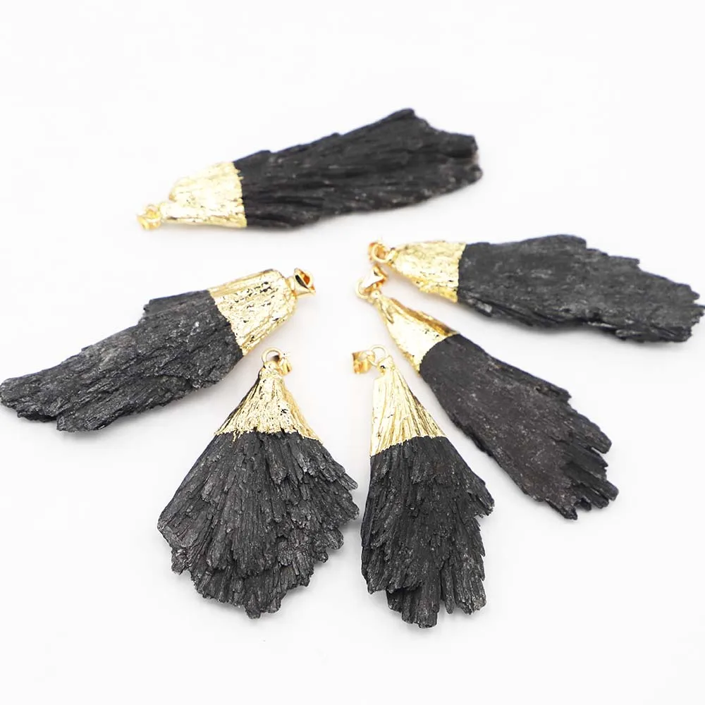 

Sell Well Natural Black Tourmaline Repair Ore Peacock Tail Pendant Necklace Charms Diy Jewelry Making Accessories Wholesale 4Pcs