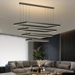 Nordic Square Led Ceiling Chandelier Dimmable for Dining Living Room Center Table Bedroom Pendant Light Minimalist Decor Fixture