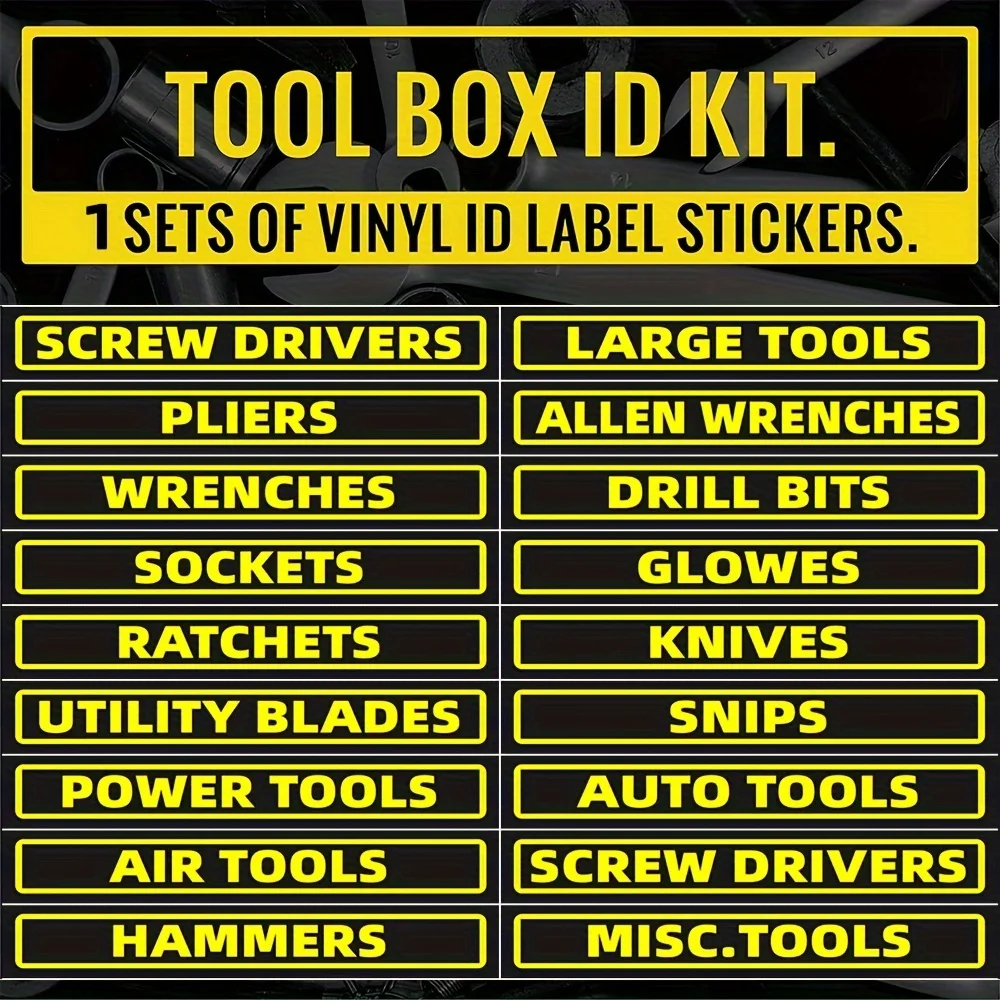 18PCS Universal Toolbox Set Labels Motorcycle Toolbox Organizer Decorative Waterproof Stickers for Efficient Tool Identification