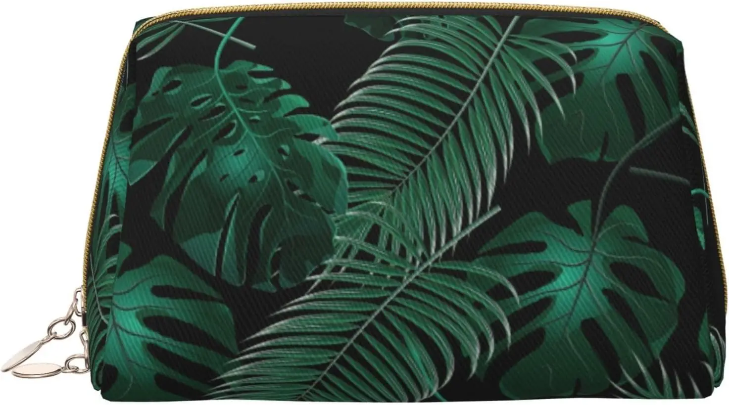 

Banana Leaf Green Print Leather zipper makeup bag Cosmetic Pouch Travel Organizer Toiletry Clutch