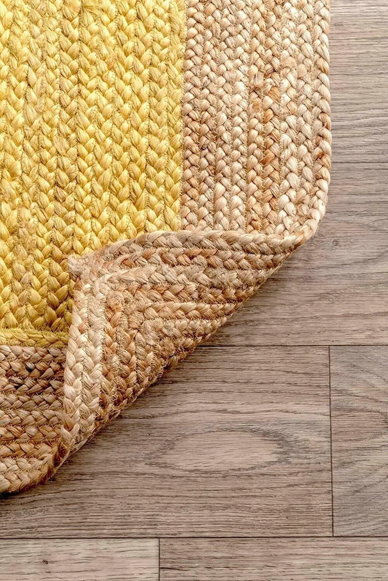 Jute Rug Natural Jute Carpet Reversible Color Braided 2x2 Feet Style Rustic Look Rugs for Bedroom Carpets for Living Room