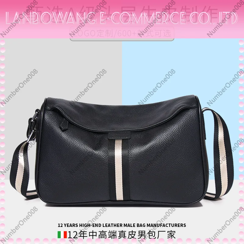 Men's Genuine Leather Crossbody Bag, Large Capacity Horizontal Casual Shoulder Bag with Premium Feel for Daily Work