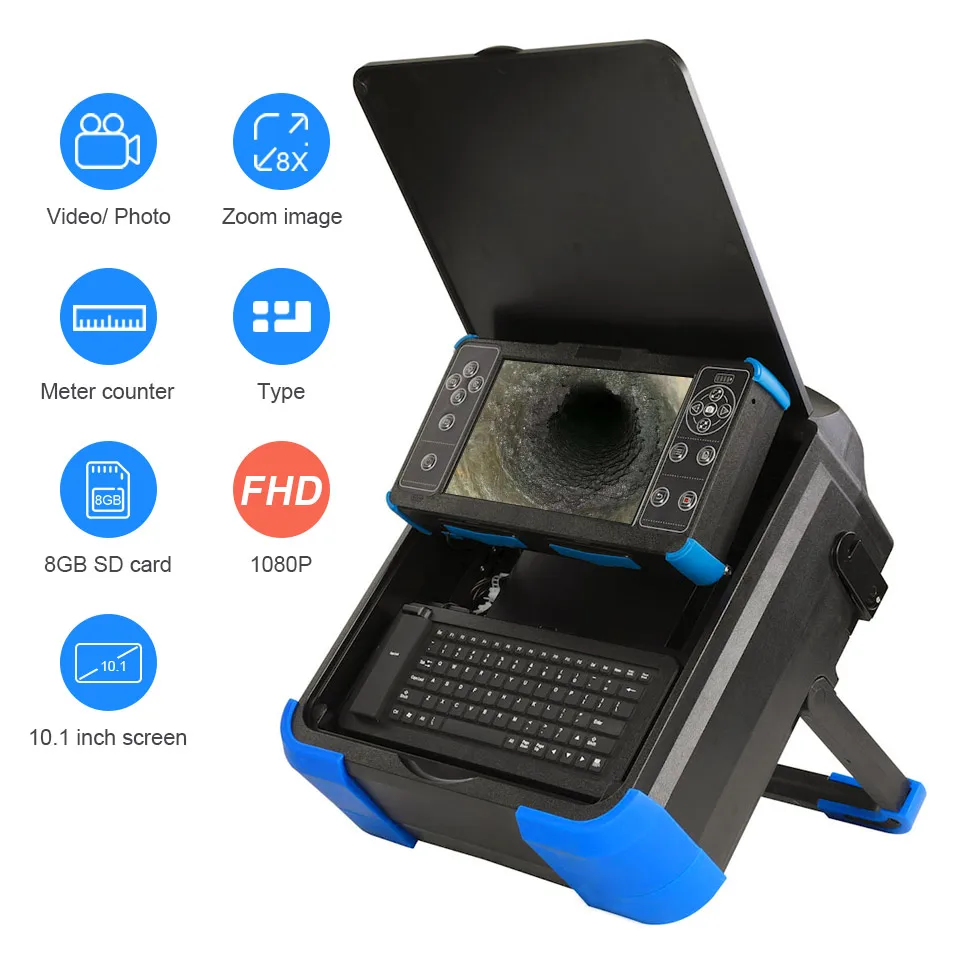 Cámara de inspección de tuberías de drenaje de alcantarillado 360, cámara de inspección de tuberías CCTV de vídeo de drenaje de alcantarillado autonivelante con contador de medidor