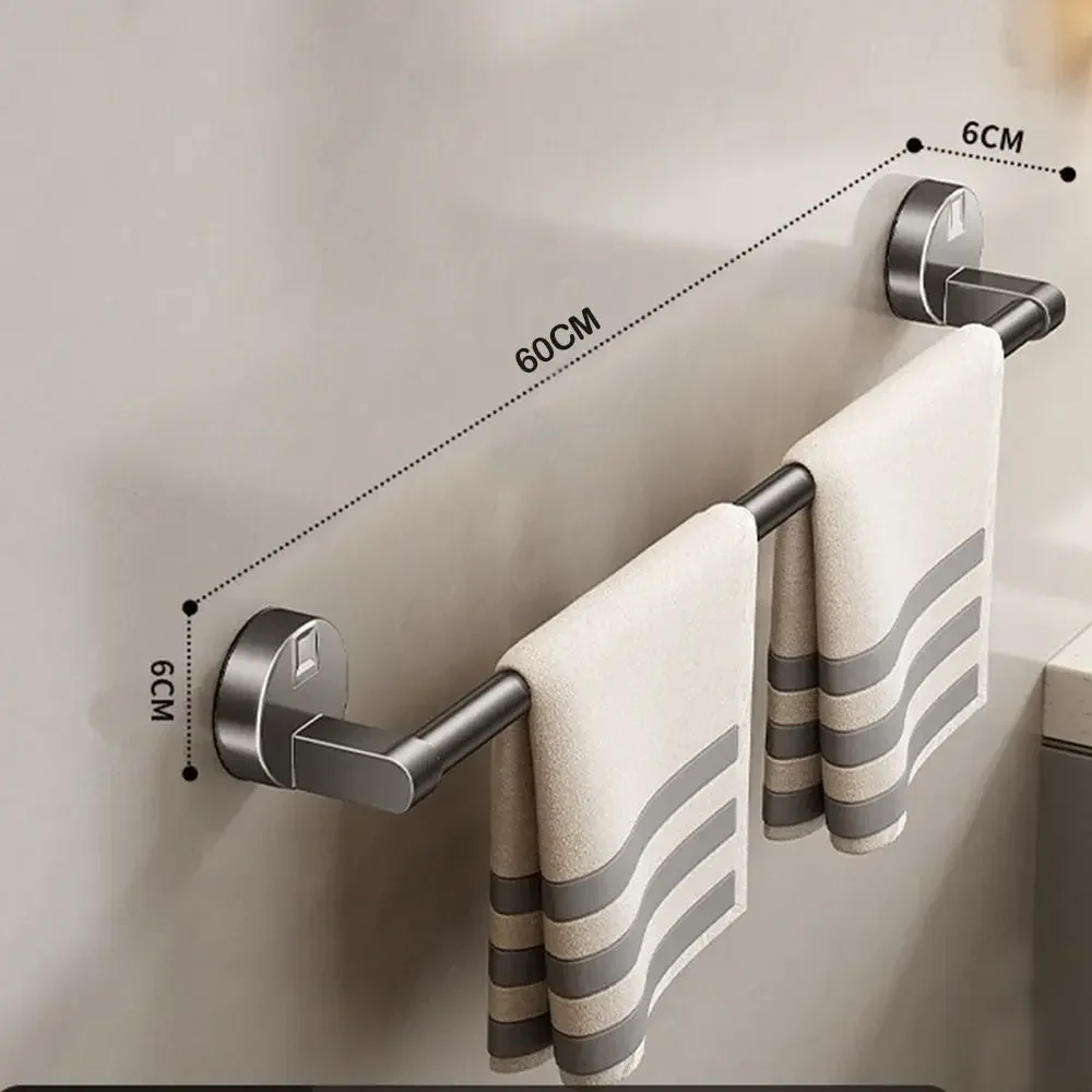 Wall Mounted Suction Cup Towel Rack Single-rod Durable Bathroom Storage Rack No Drilling Punch Free Bath Towel Storage Rack