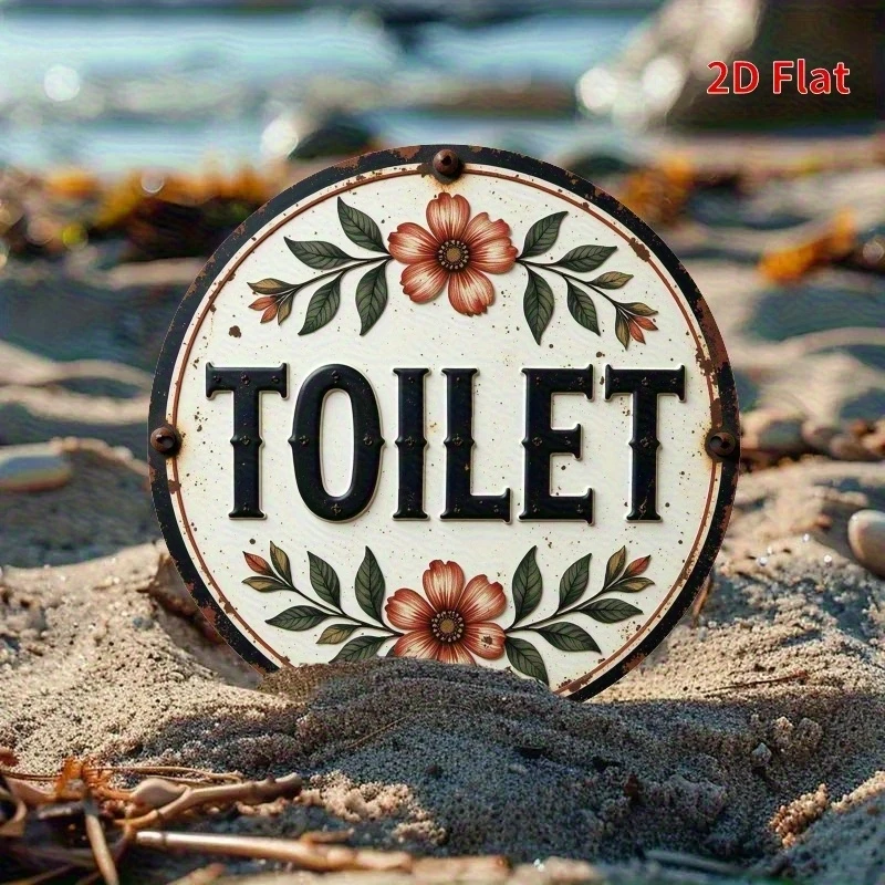 20,3 cm großes, kreisförmiges 2-D-Toilettenschild aus Holz mit Blumenmuster, frisches Badezimmer, Farbdruck, Kunstwerk, geeignet für den privaten und gewerblichen Gebrauch, zum Aufhängen