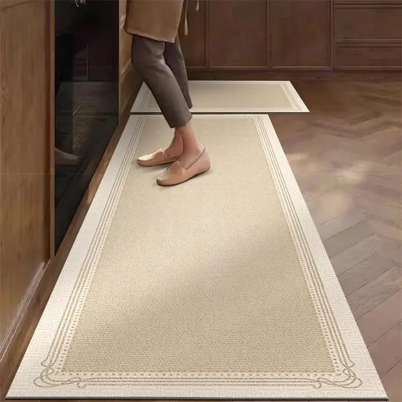 Kitchen Rug Pvc Waterproof Leather Carpet Beige Long Floor Mat Non-slip Oil-proof Home Decoration Vinyl Rugs Alfombras De Cocina