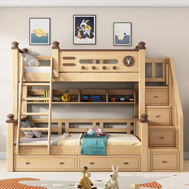 Beech upper and lower  Bunk beds All solid wood high and low beds Small apartment mother and child beds Upper and lower