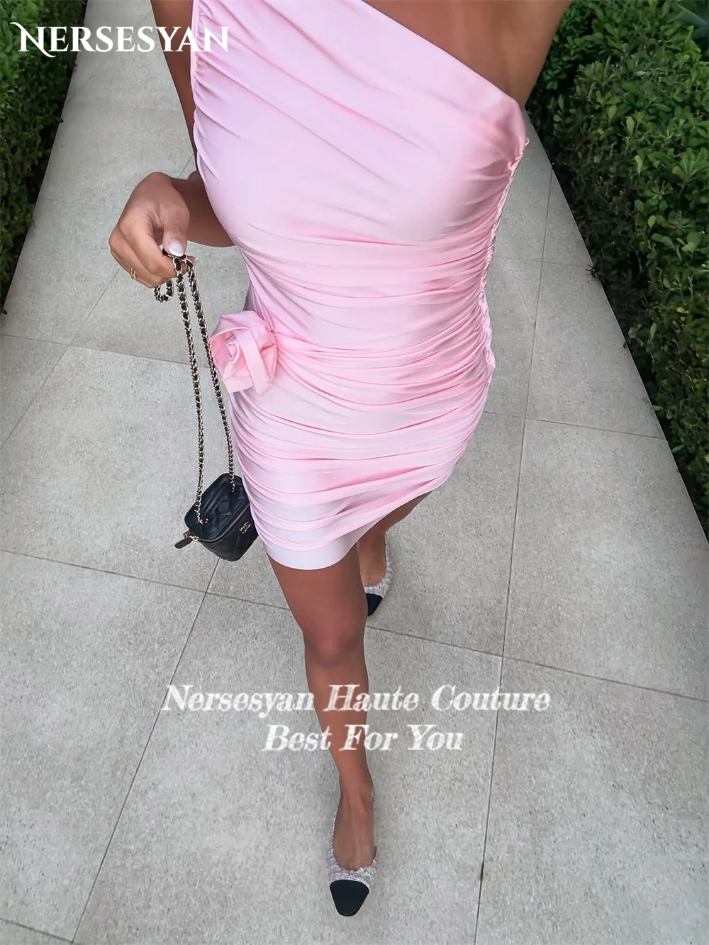 Nersesyan Sexy rose robes de bal une épaule plis 3D fleurs Mini robe robes de fête d'anniversaire 2025 плаokubе ж Norsajiе personnalisé