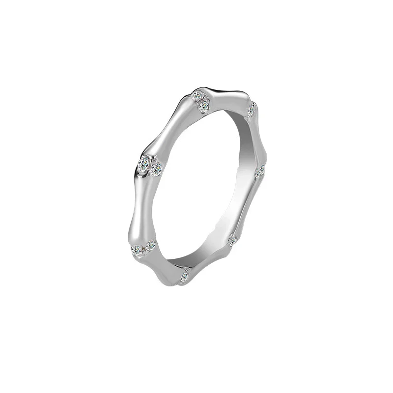 

S925 Sterling Silver Moissanite Ring for Women French Luxury Bamboo Knot Design Elegant Sparkling Wedding Party Jewelry
