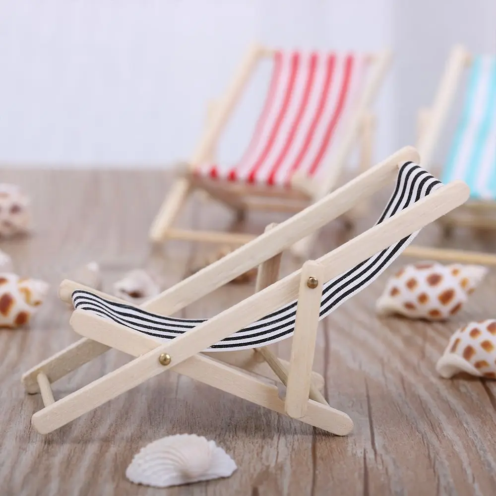 Kids Girl Garden Decoration 1:12 Scale Sunbathing Toy Dollhouse Beach Chair Folding Stripe Deck Doll Miniature Furniture