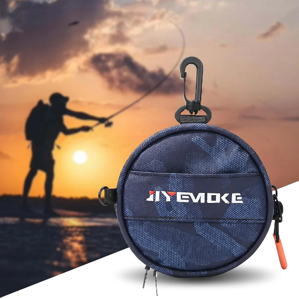 Portable Round Fishing Leader Line Storage Pouch Waterproof Lure Tippet Spool Organizer Bag With Scissors Slot Carabiner Clip
