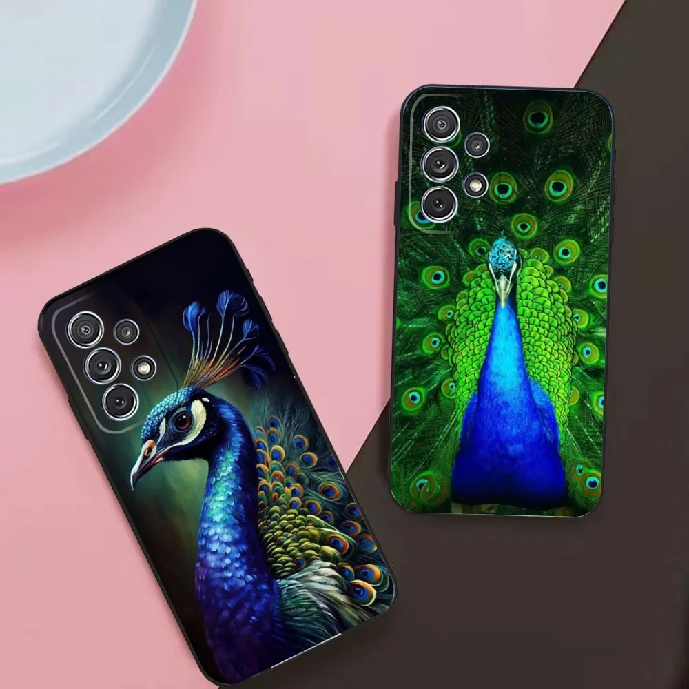 Beautiful Peacock Feather Phone Case For Samsung Galaxy A13,A21s,A22,A31,A32,A52,A53,A71,A80,A91 Soft Black Phone Cover