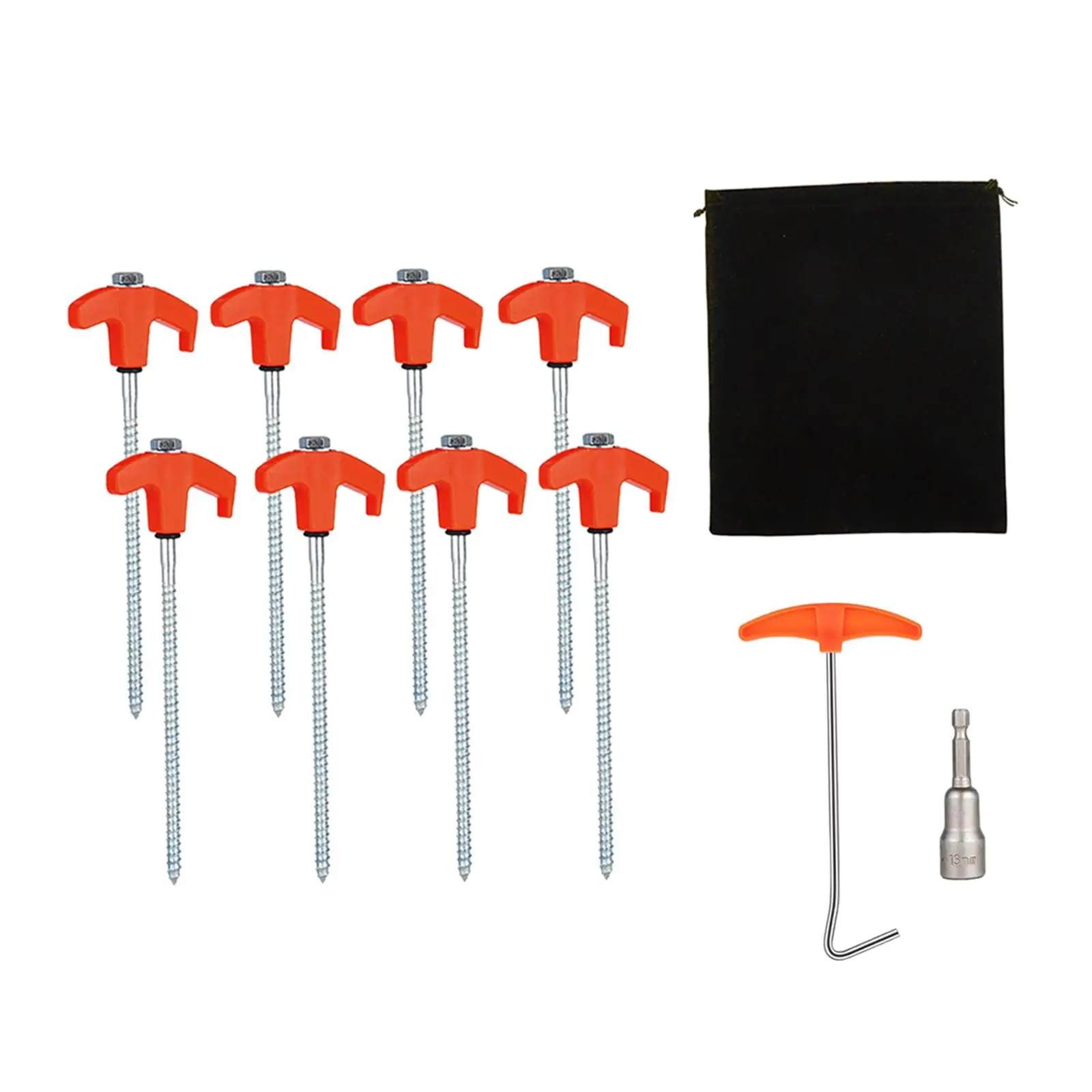 8 Pieces Tent Stakes with Hex Head Driver and Storage Bag Stable Lightweight