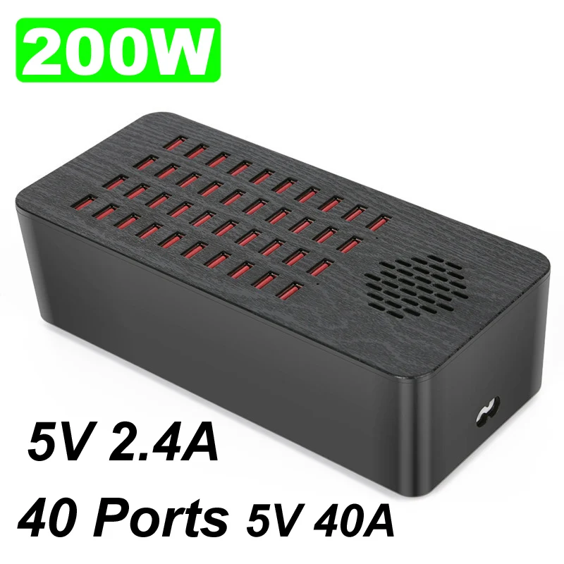 200W 40A 40 Ports USB Charge Station with intelligent Cooling fan prived 5V 2.4A Charging for Laptop Speaker Phone Tablet Fan PC