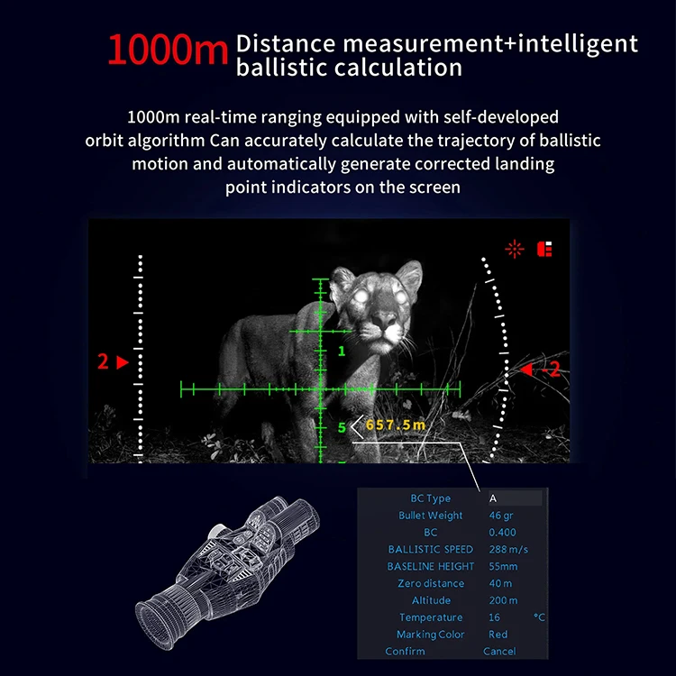 CY900 디지털 스코프 야간 투시 단안경 사냥용 75mm 내진 렌즈