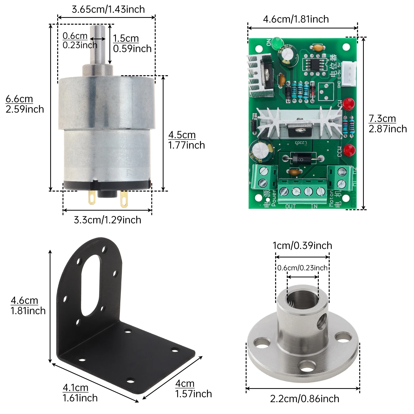 12V DC Geared Motor Kit 66-960RPM Micro DC Reduction Motor for DIY Project with PWM Controller,Flange Coupling, Mounting Bracket