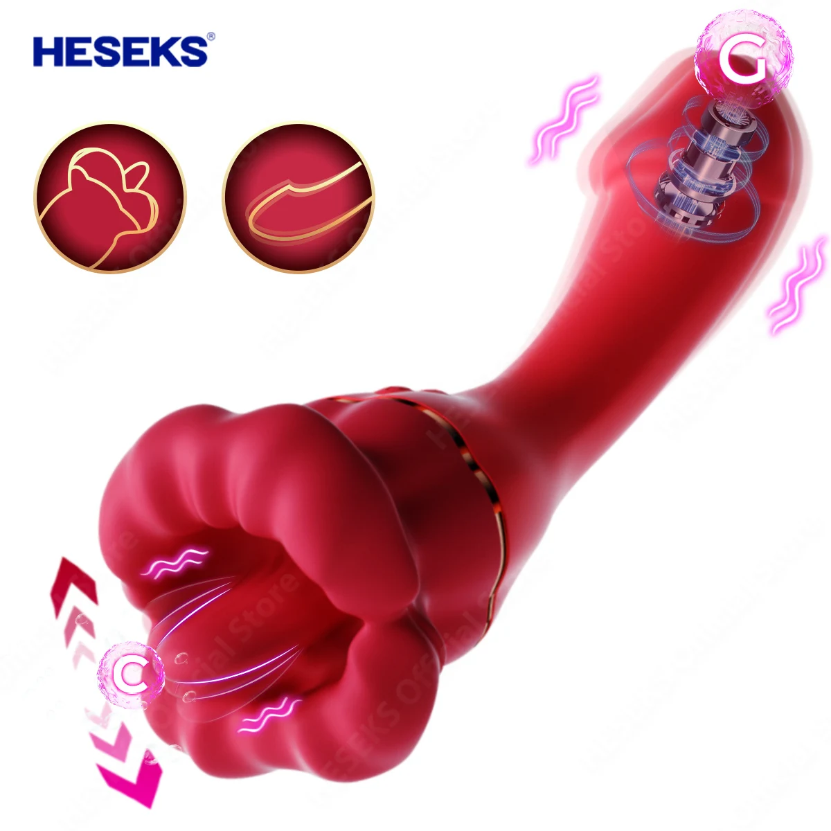 

HESEKS 3 In 1 Simulated Mouth Tongue Licking Vibrator G-Spot Nipple Clitoral Stimulator Rose Sex Toys for Women 18+