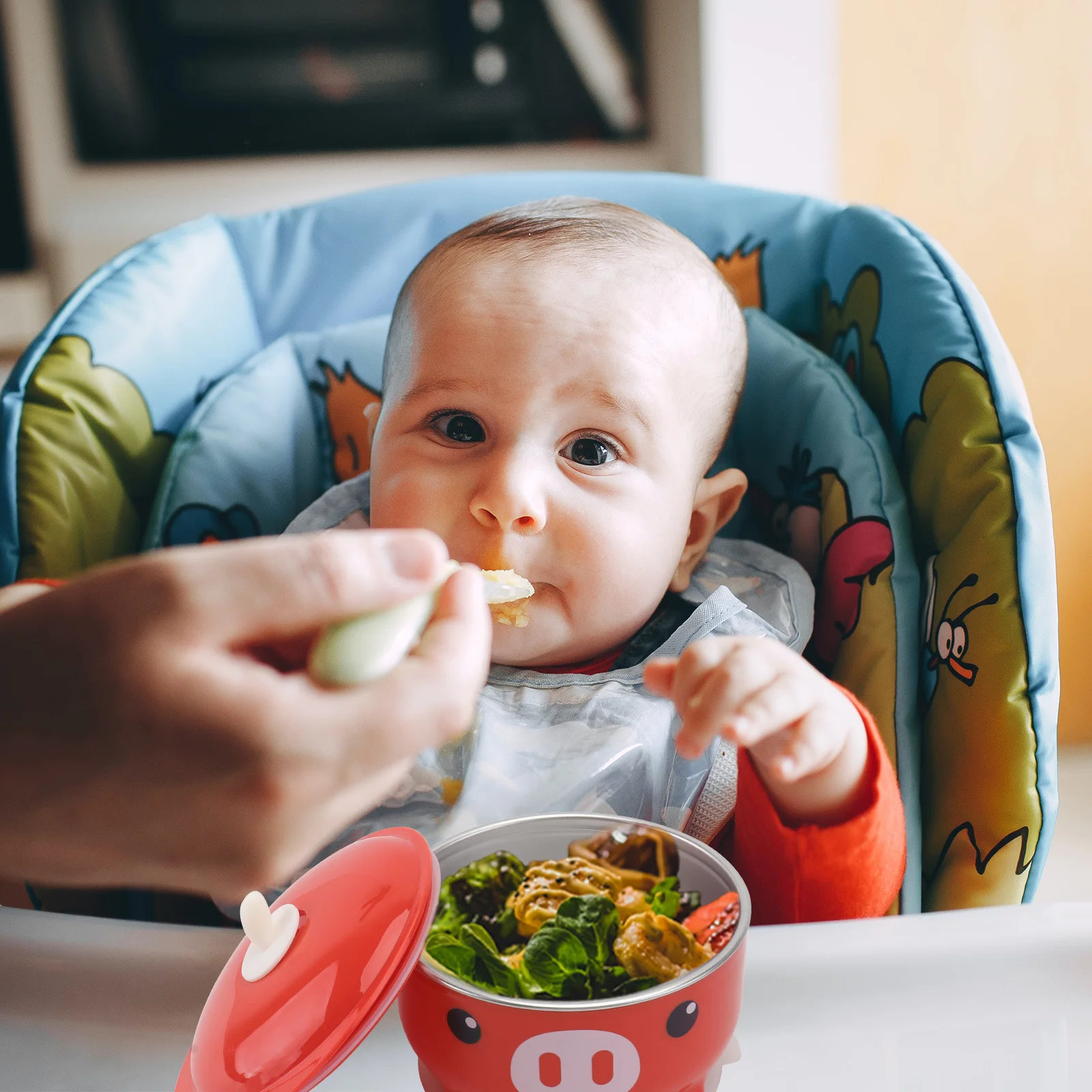 

1Pcs Adorable Baby Bowl Cartoon Pig Pattern Anti-Scald Anti-Fall Stainless Steel Lightweight Portable Ergonomic Handle