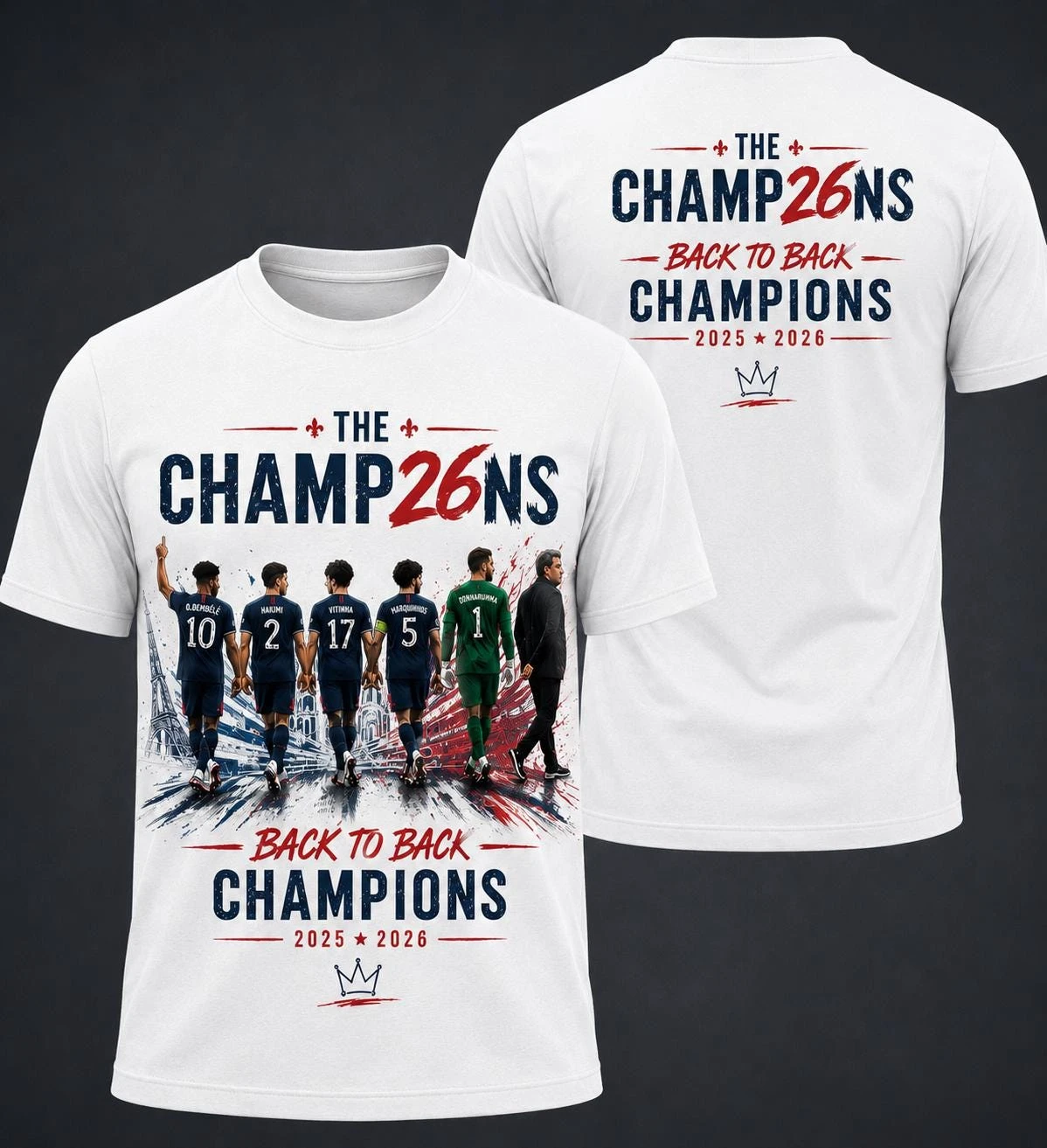 Camiseta de Futebol PSG 2025-2026 Nova Coleção Verão 2026 - Campeões Consecutivos 2025-2026 - Camiseta Oversized Unissex de Algodão Respirável