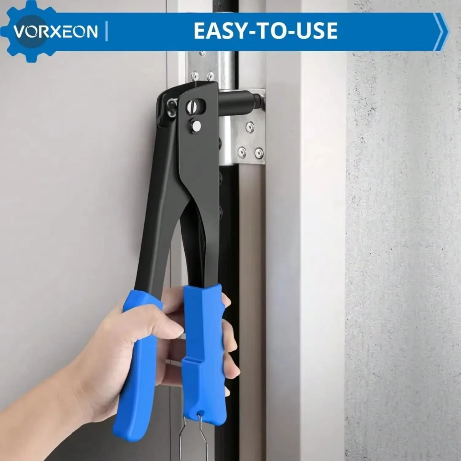 Heavy Duty Rivet Gun Hand Riveter Tool Kit with 4 Nosepieces 100 PCS Rivets Durable Professional Rivet Gun for Furniture Trailer