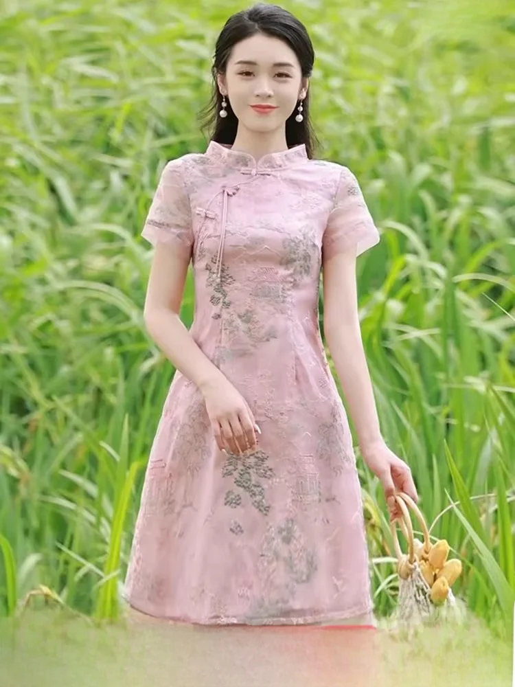 

Новое летнее платье 2026 года с вышивкой в молодежном стиле, улучшенный китайский национальный стиль, короткая юбка, дышащая ткань