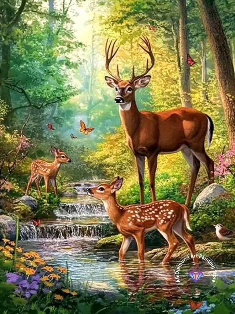 

Deer Animal AB Diamond Painting Kit Square Round Diamond 5D DIY Forest Mosaic Handmade Art Adult Exquisite Gift Home Decor