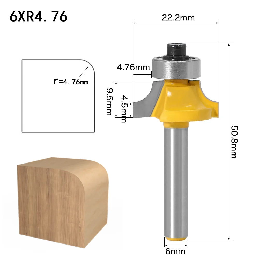 1PC 6MM Shank Milling Cutter Wood Carving Corner Round Over Router Bit with BearingMilling Cutter Wood Woodwork Tungsten Carbide