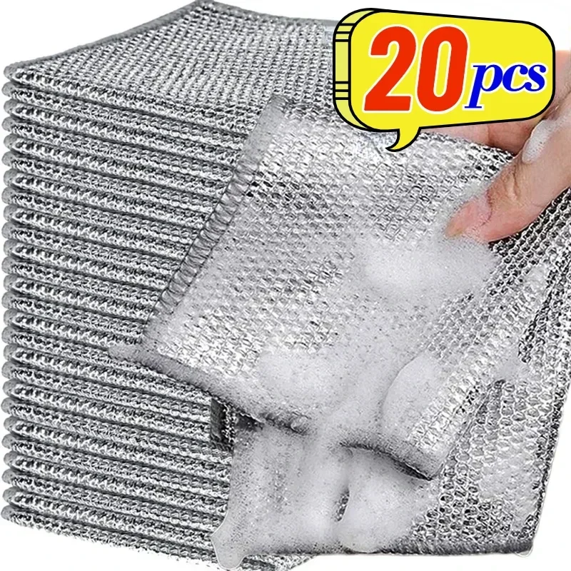 20cm Magic Dishcloth Wire Cleaning Cloths Kitchen Silver Dish Pot Washing Cloth Towels Metal Steel Wire Rags for Kitchen