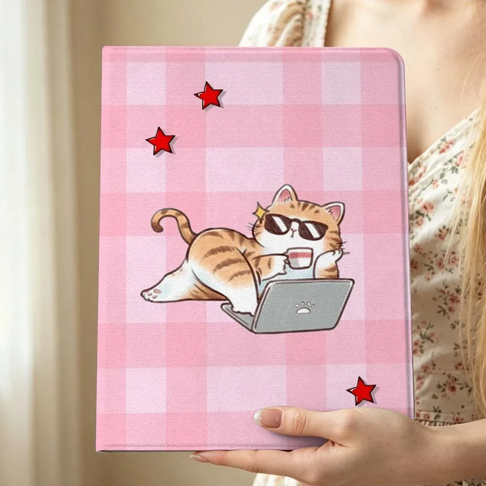 Cartoon Cat Coffee For Huawei MediaPad MatePad Honor Pro V6 9 V8 X9 X 10 13.3 12.3 11 11.5 Inch Tablet Case Pen Tray
