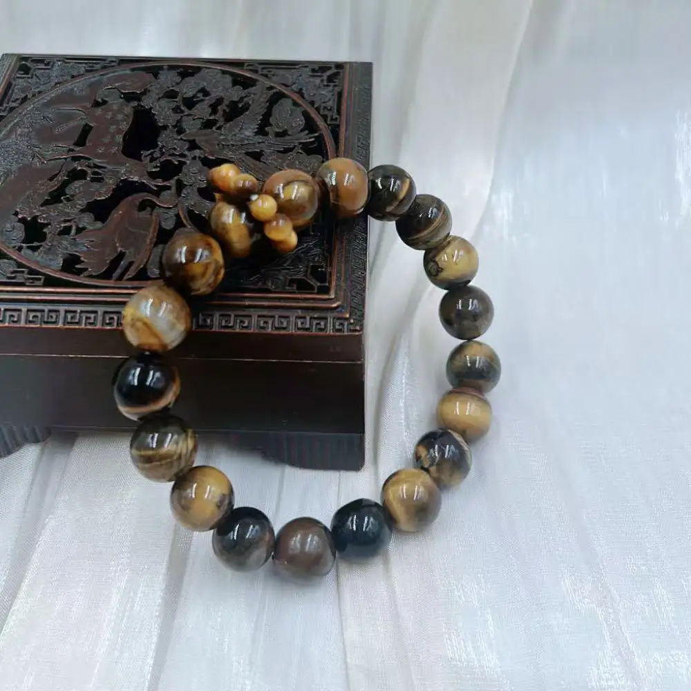 10mm New Style Ring in Ring Energy Yellow Tiger Eye Men Round Natural Gemstone Beads Jewelry Elastic Bracelet 7-8" - view 5