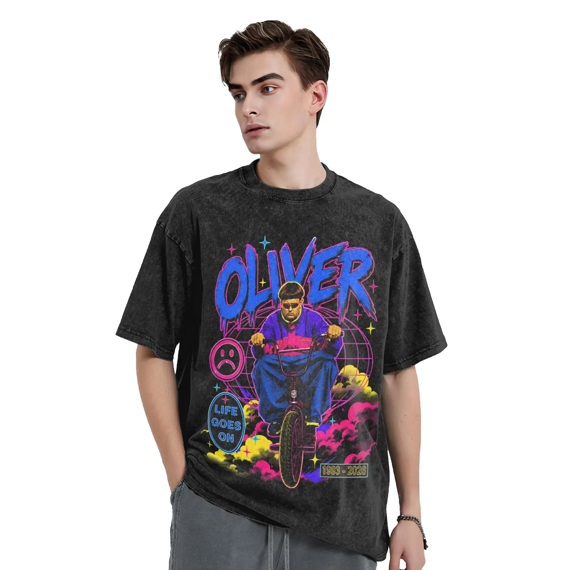 Vintage RIP Olivers Trees Memorial Vintage Washed Tshirts Men Crewneck Short Sleeve Tops  100%Cotton Summer Tops Shirts