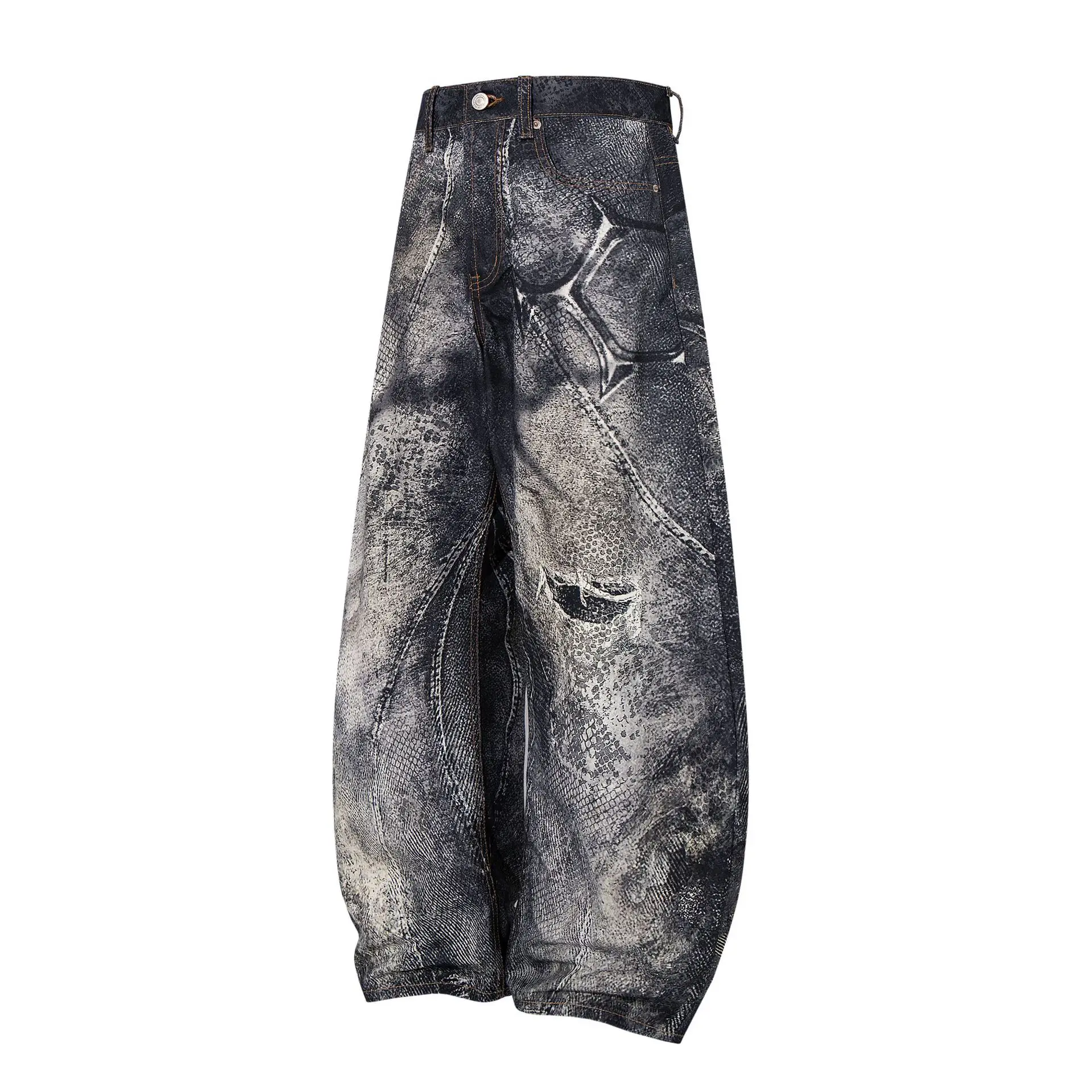 Men's High Street Fashion Vibe Style Y2K Jeans Pants Streetwear 3D Printed Loose Fit Hip Hop Denim Trousers Baggy Jeans Bottoms