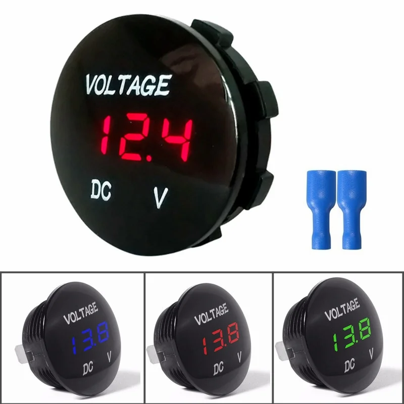 DC 5V-48V Digital Voltmeter Tester Round Waterproof LED Panel Monitor Motorboat Motorcycle Car Auto Display Voltmeter