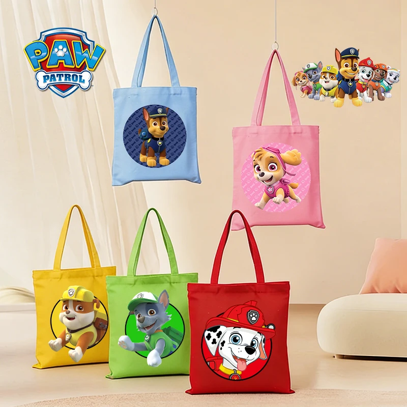 

Paws Patrol Anime Canvas Tote Bag for Boy Girl Cute Cartoon Child Shopping Handbag Kids Reusable Folded Handheld Shoulder Pocket