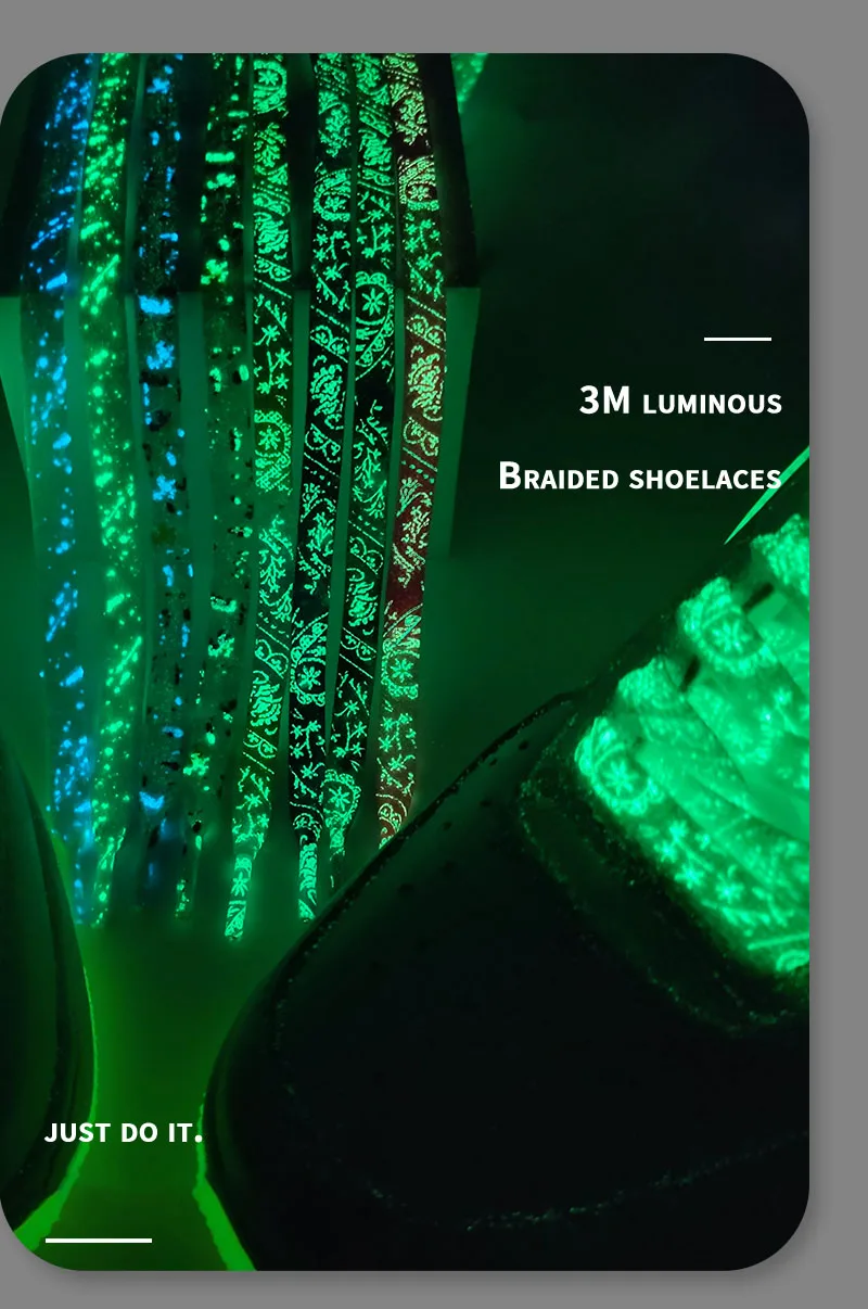 Flache, leuchtende Schnürsenkel für Sneaker, fluoreszierend, im Dunkeln leuchtend, mit Cashew-Blumen- und Tintenfleck-Motiv, für AF1, Damen und Herren – Detail 2