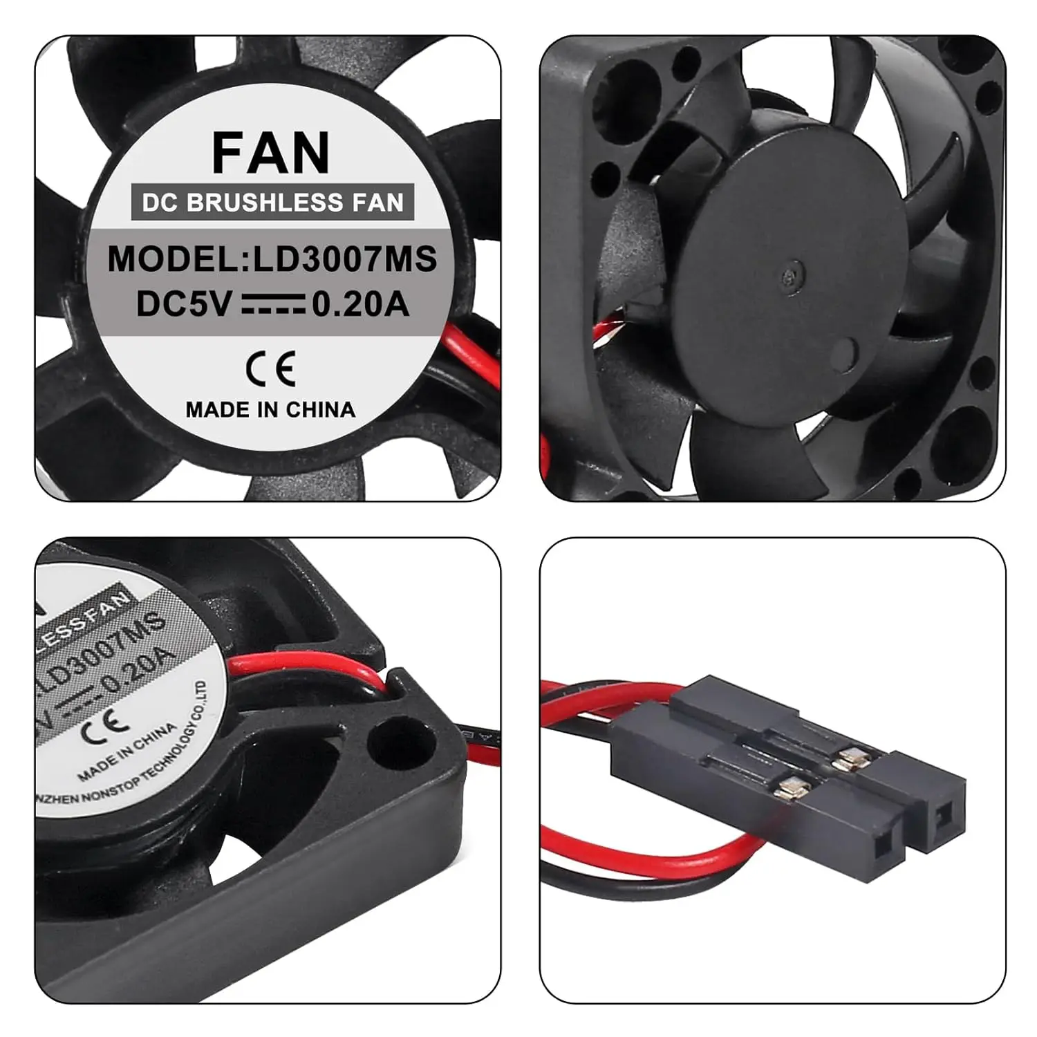 4 szt. Czarny wentylator 3007 do Raspberry Pi 4, wentylator 30x30x7mm, bezszczotkowy wentylator chłodzący Pi, cichy wentylator DC 3.3V 5V do Raspberry Pi 4, Pi 3 B+